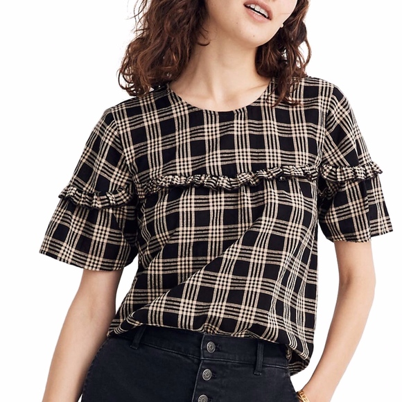 Madewell Tops - Madewell Metallic Plaid Ruffle Yoke Top